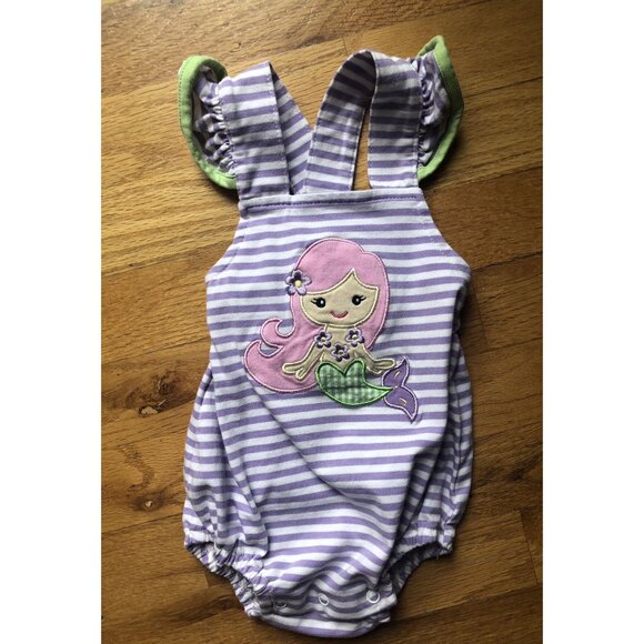 Whimsy 0-3M Purple Striped Mermaid Romper - Picture 1 of 4